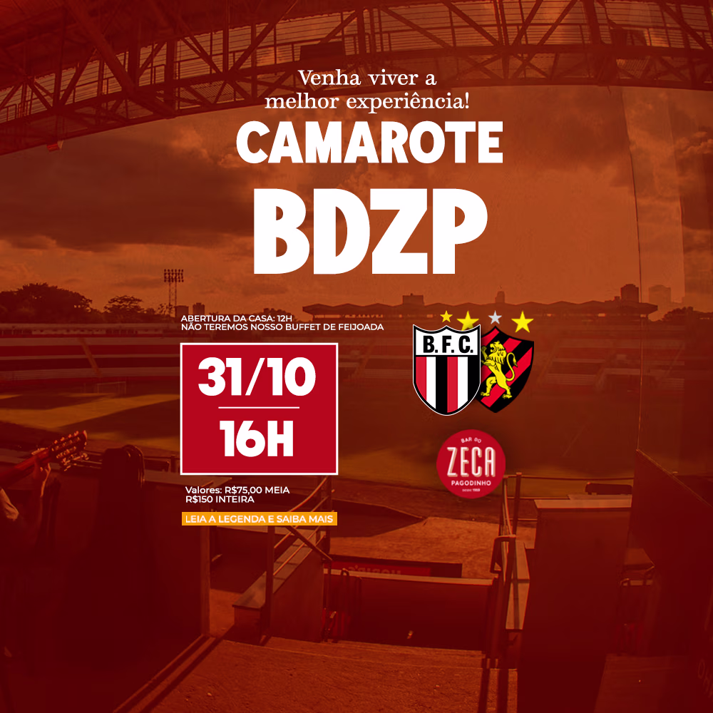 Ingresso - Bar do Zeca Pagodinho - Botafogo SP x Sport Recife (31/10 - 16h00) - 1º Lote