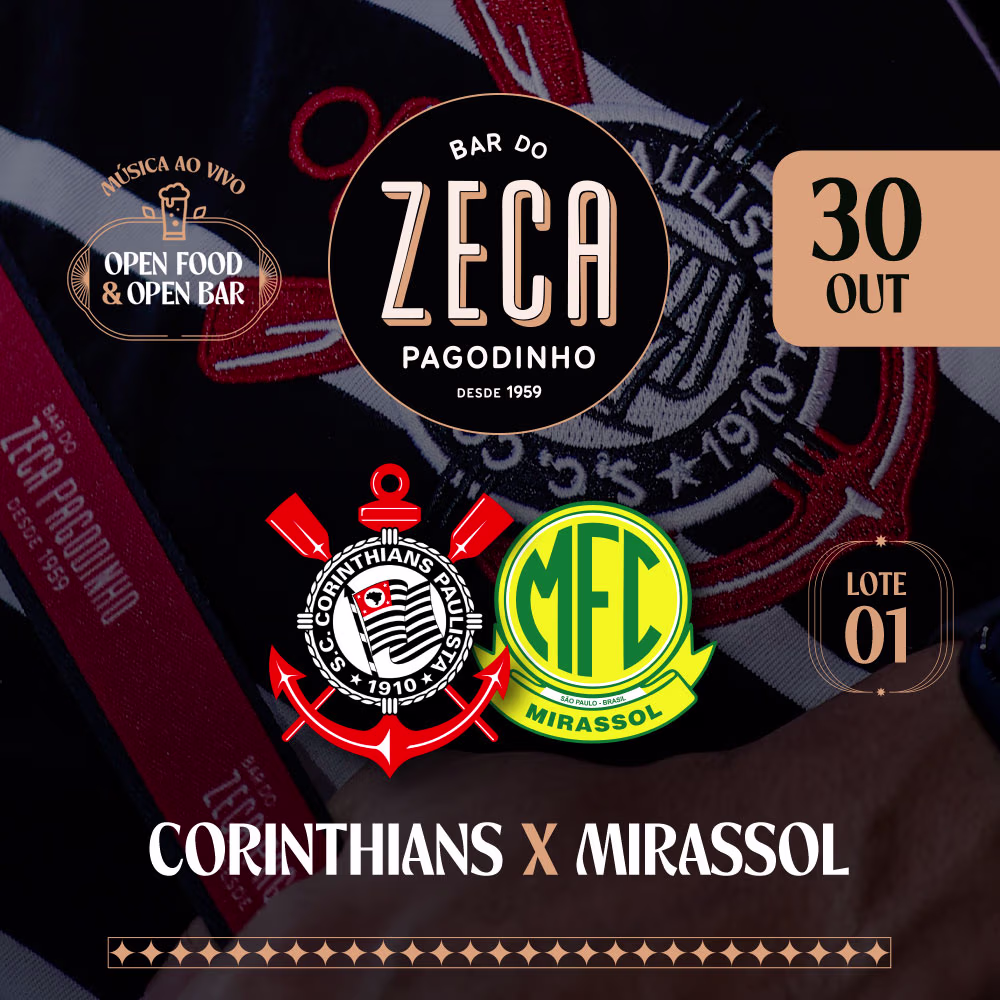 Cadeira + Experiência - Bar Zeca Pagodinho - Corinthians x Mirassol (30/10 - 20h00) - 1º Lote
